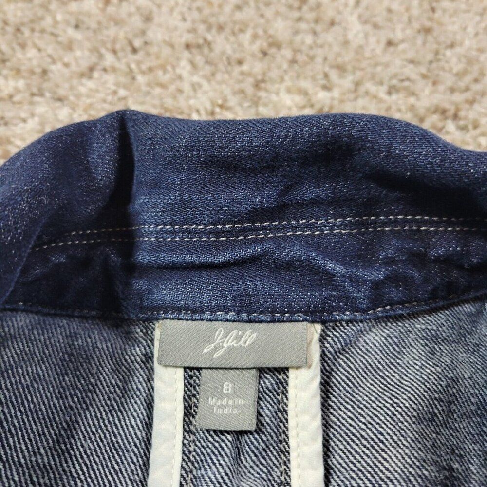 J Jill Denim Jacket Womens 8 Blue Button Up Utility Pockets Distressed Dark Wash - Picture 2 of 8